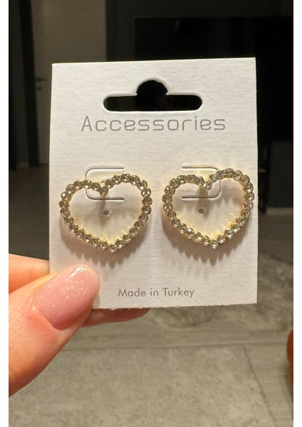 Kadın Gold Taşlı Kalp Tarz Küpe