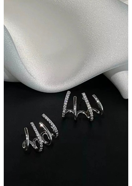 Kadın Gümüş Renk Zirkon Taşlı Tasarım Küpe fiyatları