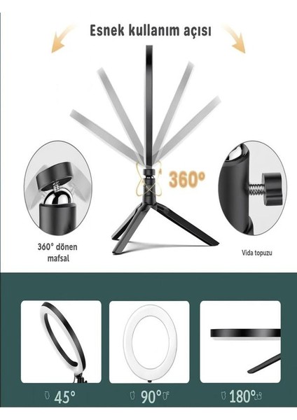 Masa Üstü 10 Inç LED Ring Light Tripodlu Telefon Tutucu 3 Işık Modu USB Bluetooth Kumanda fiyatları