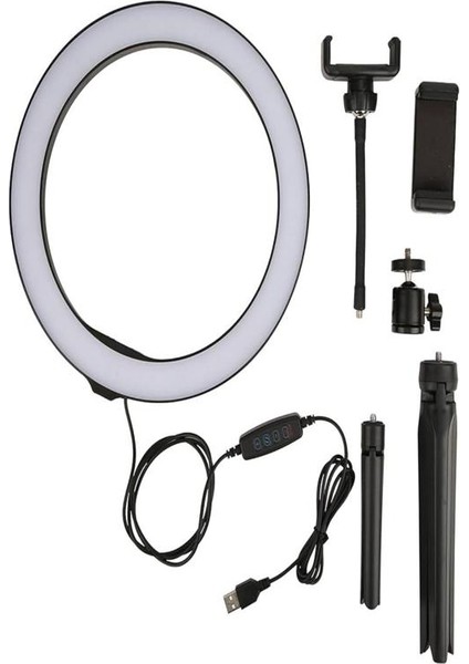 Masa Üstü 10 Inç LED Ring Light Tripodlu Telefon Tutucu 3 Işık Modu USB Bluetooth Kumanda