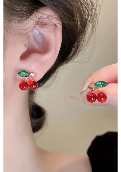 Kadın Cherry Kiraz Küpe Seti