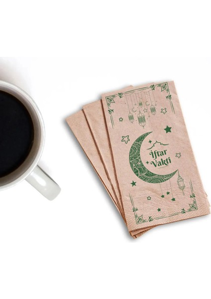 100 Adet Kraft Paket Peçete Iftar Sofralarına Özel Ramazan Temalı Kraft Peçete 33X33 cm