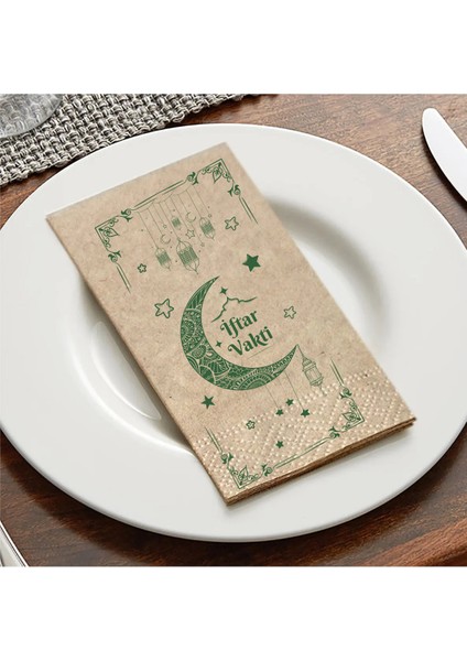 100 Adet Kraft Paket Peçete Iftar Sofralarına Özel Ramazan Temalı Kraft Peçete 33X33 cm