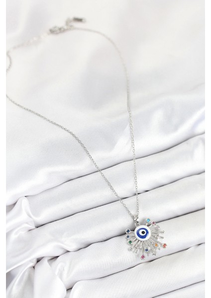 Bfs 316L Çelik Zirkon Taşlı Nazar Model Gümüş Renk Kadın Kolye fiyatları