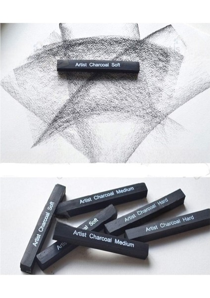 Sıkıştırılmış Kömür Füzen Seti 3 Lü ve Zımpara 1 Paket Siyah Kare Press Kömür Füzen Yassı Çizim Gölgelendirme Grafit modelleri
