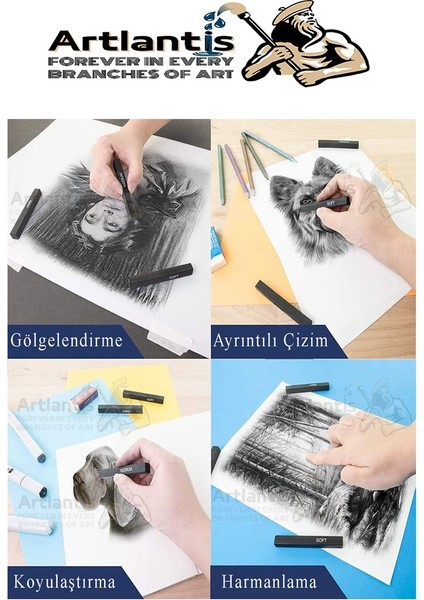 Sıkıştırılmış Kömür Füzen Seti 3 Lü ve Zımpara 1 Paket Siyah Kare Press Kömür Füzen Yassı Çizim Gölgelendirme Grafit indirimleri