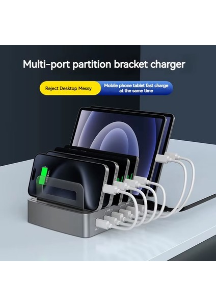 6 Port Tablet Telefon Şarj Standı Istasyonu 96W 2mt Siyah