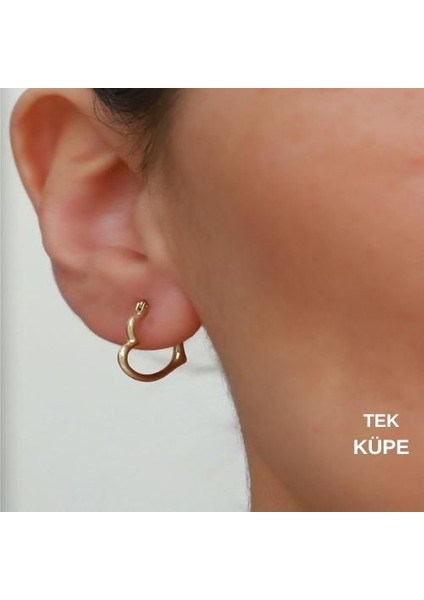 14 Ayar Altın Orta Boy Kalpli Tekli Küpe