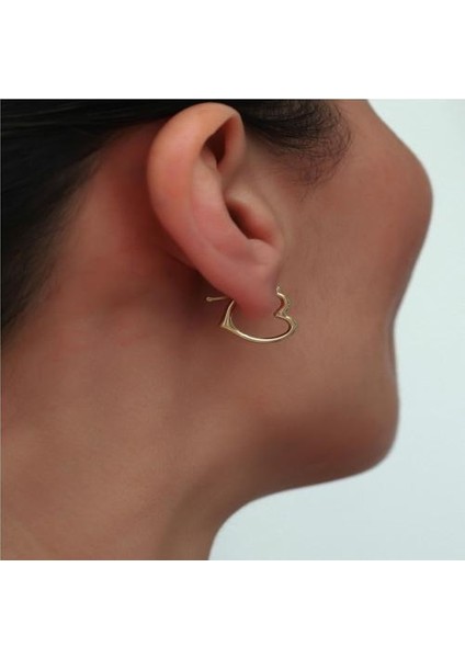 14 Ayar Altın Orta Boy Kalpli Tekli Küpe modelleri