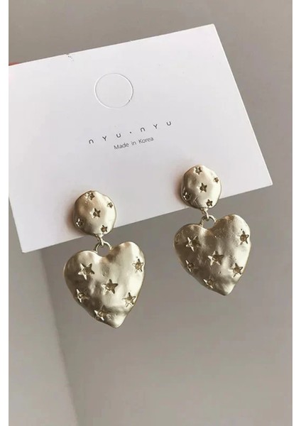 Kadın Sallantılı Yıldız Desenli Kalp Küpe