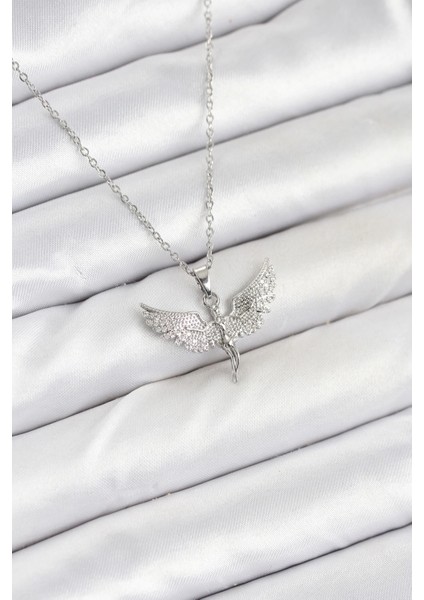 Bfs 316L Çelik Zincir Gümüş Renk Melek Model Kadın Kolye