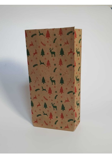 20 Adet Kraft Geyik Çam Kar Desenli Dik Duran Hediye Paketi Ambalaj Kağıdı 13X24 modelleri