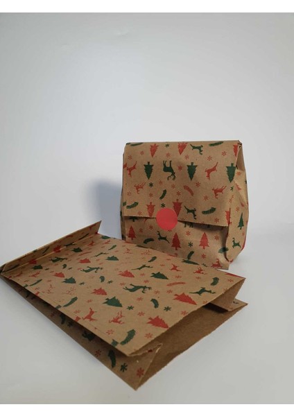 20 Adet Kraft Geyik Çam Kar Desenli Dik Duran Hediye Paketi Ambalaj Kağıdı 13X24 fırsatları