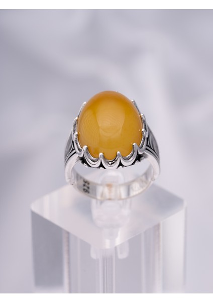 Bal Rengi Akik Taşlı 925 Ayar Gümüş Erkek Yüzük – Sıra Dışı ve Gösterişli Tasarım fiyatları