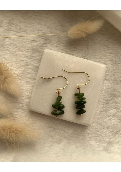 Kanada Yeşim Taşı Altın Kaplama Sallantı Küpe