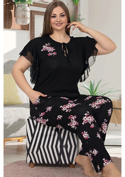 Lady Büyük Beden Kısa Kollu Uzun Pijama Takımı fiyatları