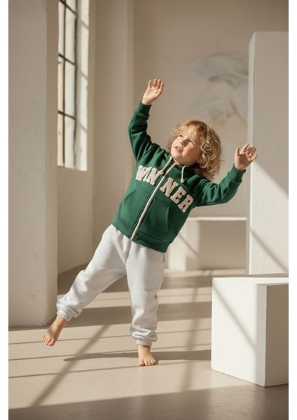 Winner Işleme Kapüşonlu Hırkalı Erkek Çocuk 2 li takım - Yeşil fiyatları