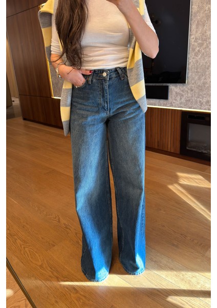 Ekstra Geniş Paça Jean- Mavi