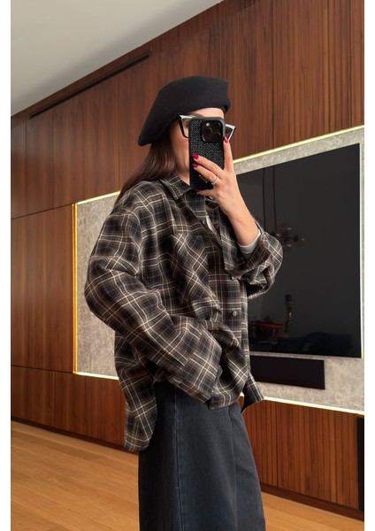 Kareli Ekose Desen Yeni Sezon Oversize Gömlek- Haki fiyatları