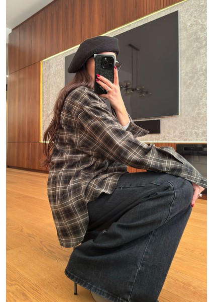 Kareli Ekose Desen Yeni Sezon Oversize Gömlek- Haki modelleri