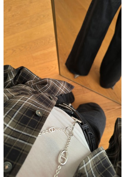 Kareli Ekose Desen Yeni Sezon Oversize Gömlek- Haki indirimleri