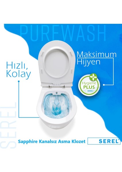 Sapphire Kanalsız Asma Klozet (SP26) + Blaze Slim Yavaş Kapanan Kapak 2'li Set modelleri