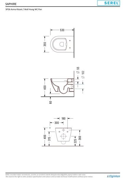 Sapphire Kanalsız Asma Klozet (SP26) + Blaze Slim Yavaş Kapanan Kapak 2'li Set fırsatları
