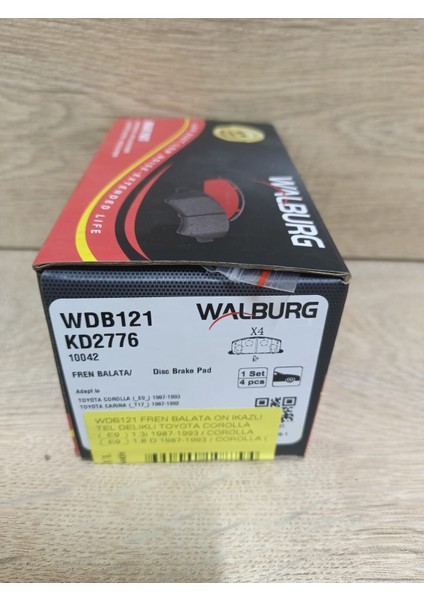 WDB121 Fren Balata On Ikazlı Tel Delıklı Toyota Corolla (_E9_) 1.3i 1987-1993 / Corolla (_E9_) 1.8 D 1987-1993 / Corolla (_E9_) 1.6i 1987-1993 / Carına (_T17_) 1.6i 1987-1992 fiyatları