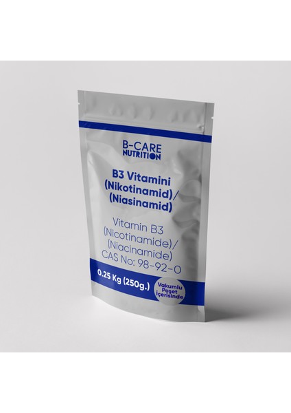 Vitamin B3 - Nicotinamide (Niacinamide) – Yüksek Saflıkta Vitamin B3 Toz Hammadde 0.25 kg (250G.)