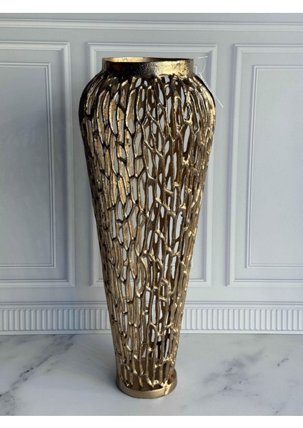 Antik Eskitme Gold Delikli Vazo-72 cm