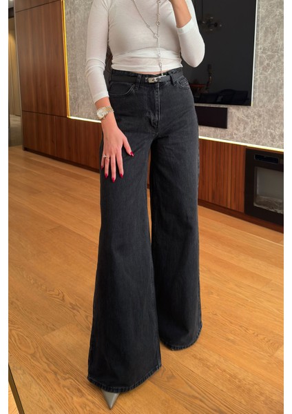 Ekstra Geniş Paça Jean- Siyah