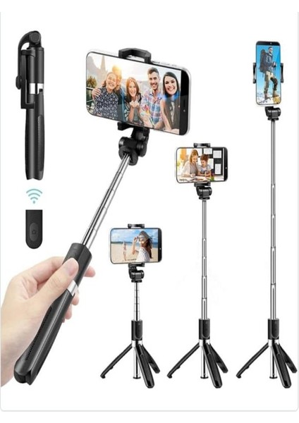 Bluetooth Kumandalı Kablosuz Tripod Selfie Çubuğu - Monopod Selfie Çubuğu