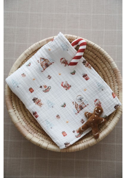 Çift Katlı Kurabiye Adam Desenli Organik Müslin Örtü fırsatları