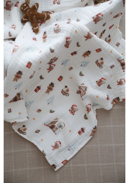 Çift Katlı Kurabiye Adam Desenli Organik Müslin Örtü