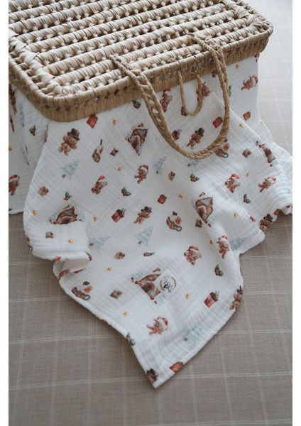 Çift Katlı Kurabiye Adam Desenli Organik Müslin Örtü