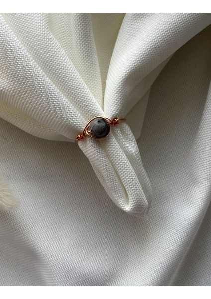 Kar Obsidyen Taşı Ayarlanabilir Bakır Renk Tel Yüzük