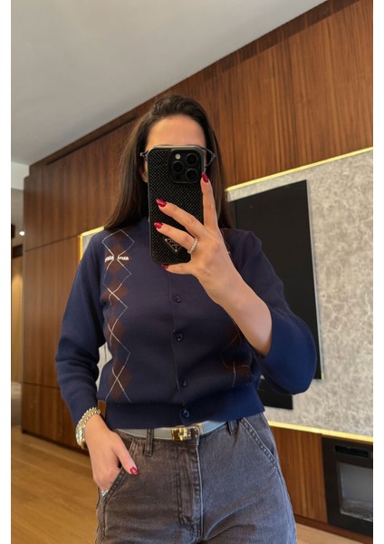 Marka Model Baklava Desen Tasarım Hırka- Lacivert modelleri