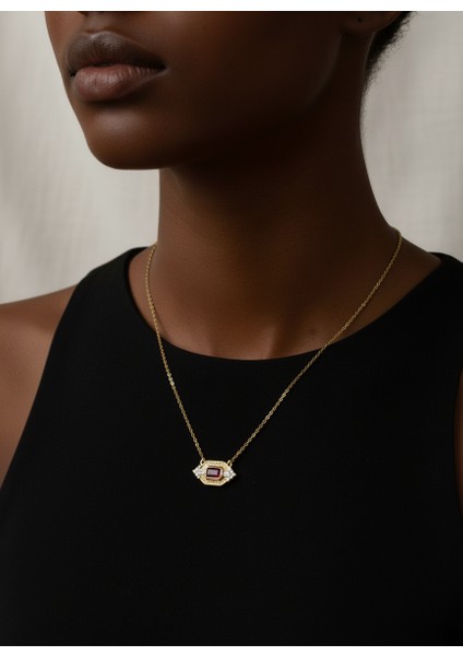 Çelik Perla Gold Bordo Kolye