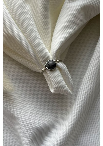 Kar Obsidyen Taşı Ayarlanabilir Gümüş Renk Tel Yüzük