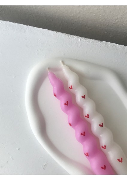 2'li Kırmızı Kalp Desenli Dekoratif Burgulu Şamdan Mum Seti - Desenli Renkli Mum fiyatları