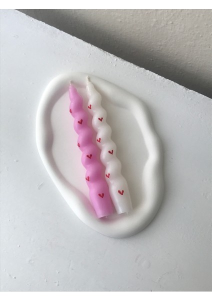 2'li Kırmızı Kalp Desenli Dekoratif Burgulu Şamdan Mum Seti - Desenli Renkli Mum fırsatları