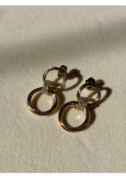 Yuvarlak Taşlı Gold Küpe fiyatları