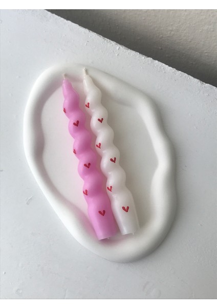 2'li Kırmızı Kalp Desenli Dekoratif Burgulu Şamdan Mum Seti - Desenli Renkli Mum indirimleri