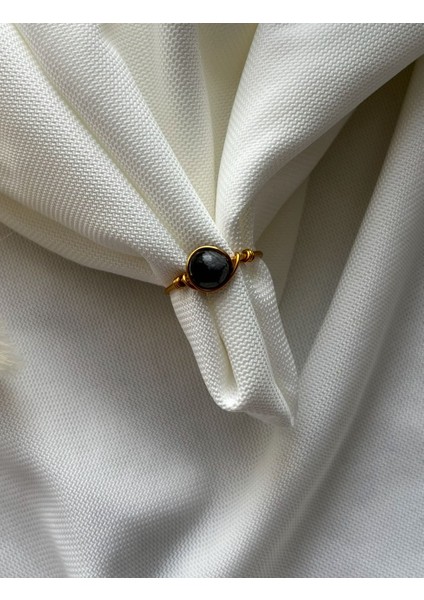 Kar Obsidyen Taşı Ayarlanabilir Altın Renk Tel Yüzük