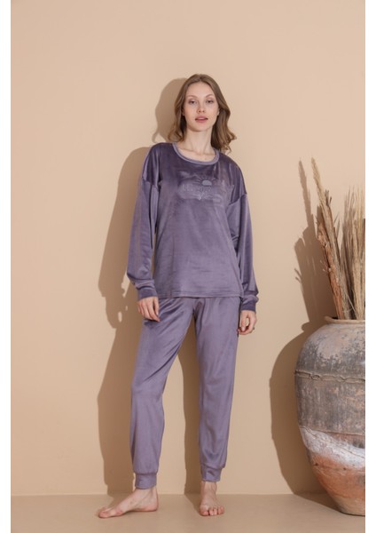 Baskılı Kadife Pijama Takımı