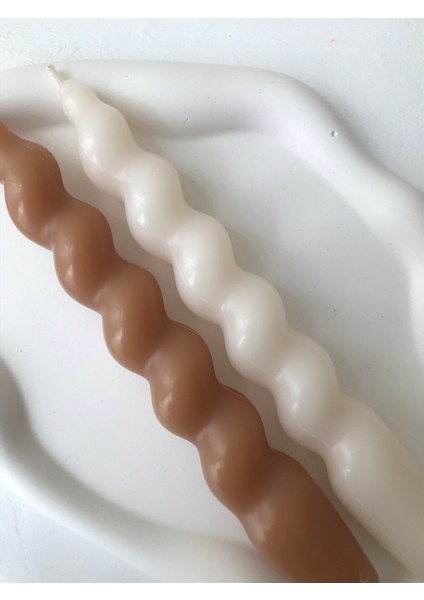 2'li Krem-Karamel Dekoratif Burgulu Spiral Şamdan Mumu - Renkli Mum