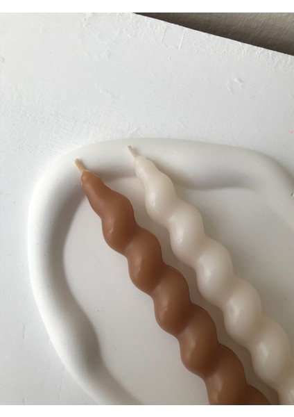 2'li Krem-Karamel Dekoratif Burgulu Spiral Şamdan Mumu - Renkli Mum fiyatları