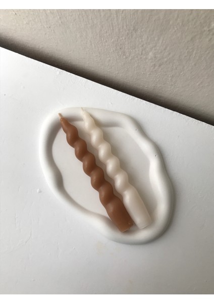 2'li Krem-Karamel Dekoratif Burgulu Spiral Şamdan Mumu - Renkli Mum modelleri