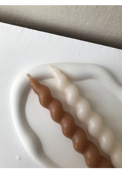 2'li Krem-Karamel Dekoratif Burgulu Spiral Şamdan Mumu - Renkli Mum indirimleri