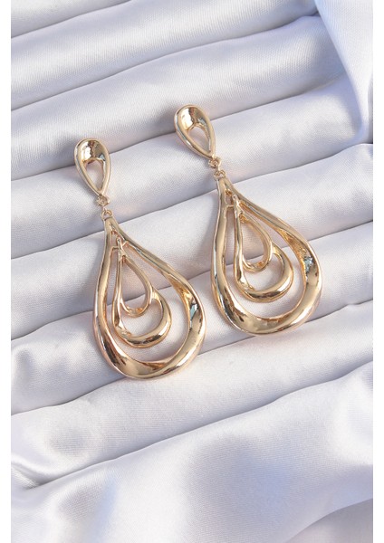 Pirinç Gold Renk Kıvrımlı Damla Görünüm Sallantılı Küpe - TJ-BKP9237 modelleri